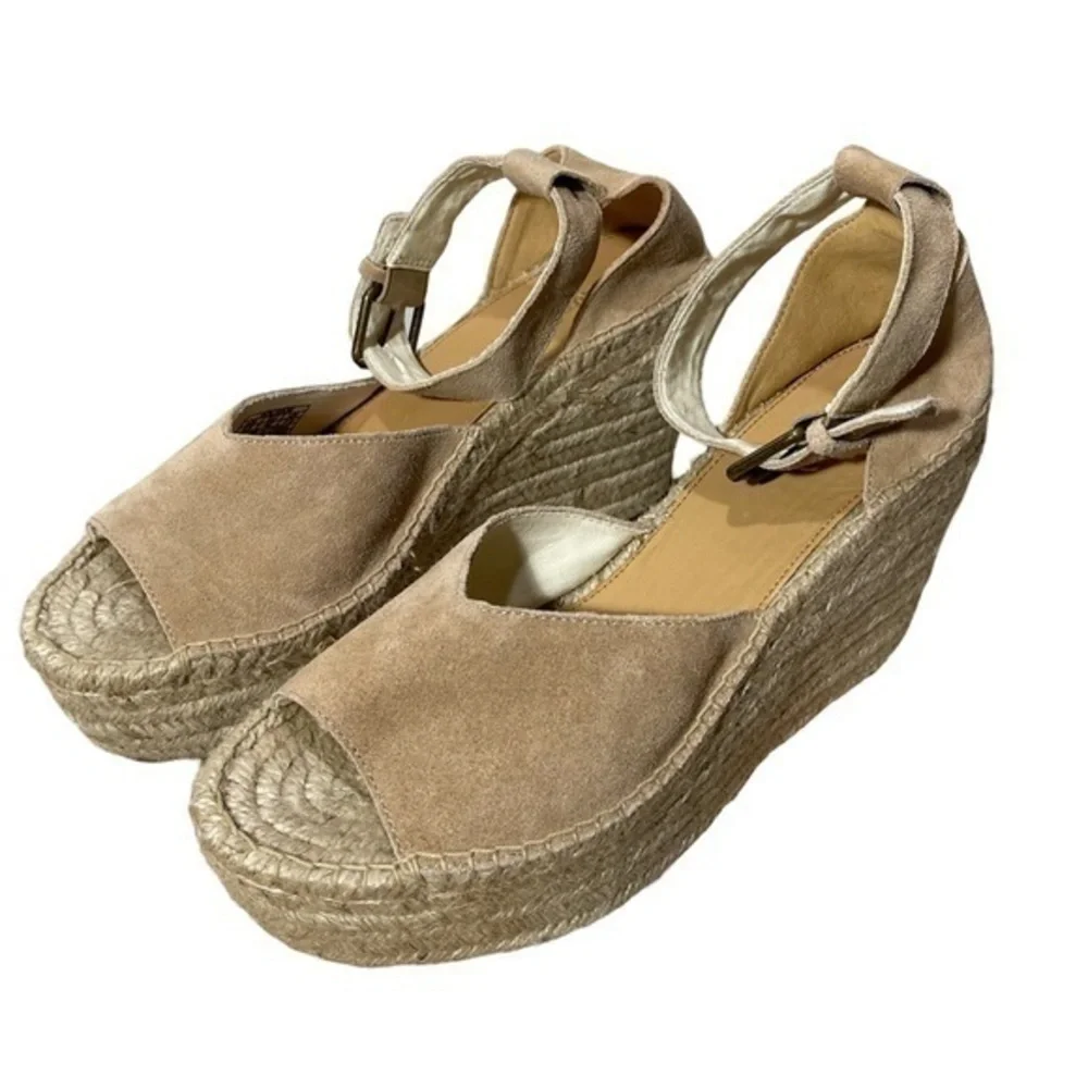 Soludos Sandals Heels Wedge Shoes Size 9.5 Color Tan